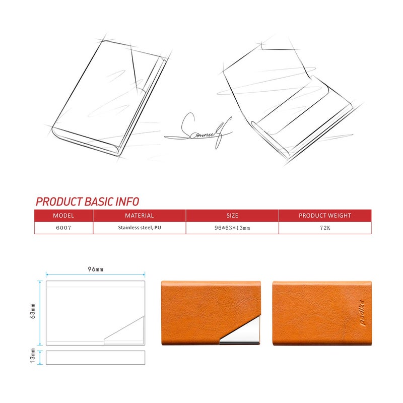 Padike Business Card Holder, Upgraded Leather Business Card Case Pocket Card Holders for Men or Women, Metal Slim Name Card Holder RFID Blocking Business Card Carrier with Magnetic Closure(Z-Orange) - Image 3